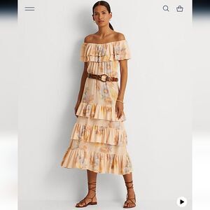 LAUREN Ralph Lauren Floral Off the Shoulder Tiered Maxi Dress Sz XL